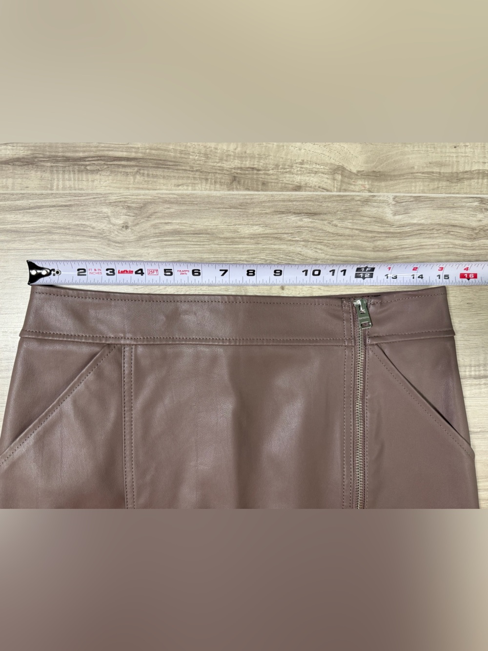 Express Chocolate Brown Faux Leather Mini Skirt with Side Zip - Picture 10 of 11